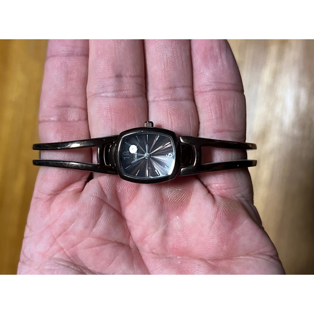 Fossil ES-1717 Womens Bangle Watch Gunmetal Stainless Steel Split Cuff Bracelet